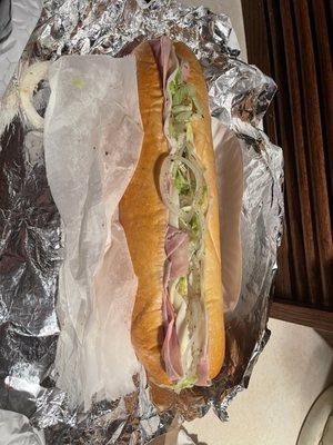 Half Italian Sub. Great deal!!! Nicely stuffed with lunch meat. Friendly service, fresh and delicious food and cleanliness.