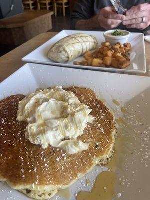 Orange pancakes (cream was amazing!) and smoked burrito.