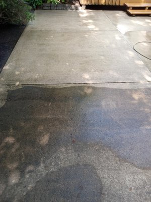 Concrete patio,before and after pressure washing