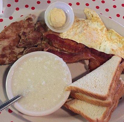 Pork tenderloin breakfast (with a side of bacon).  TONS of food.