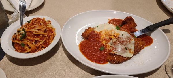 Chicken Parmesan with linguini