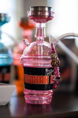 Hookah Hut's Pink Hookah, with a reusable charmed hookah tip!