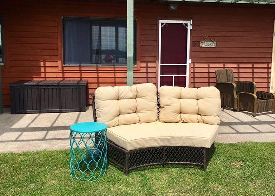 Back/lakeside sitting area. Many comfy spots to watch the best sunsets!