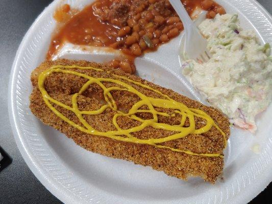 Stop by and try our southern-style catfish dinners with your choice of two sides of your choice.