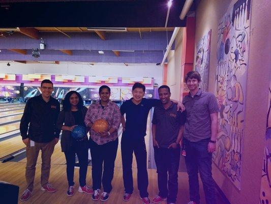 The Seattle office out for some Friday night bowling.