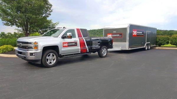 Our new truck and trailer for storage at job sites