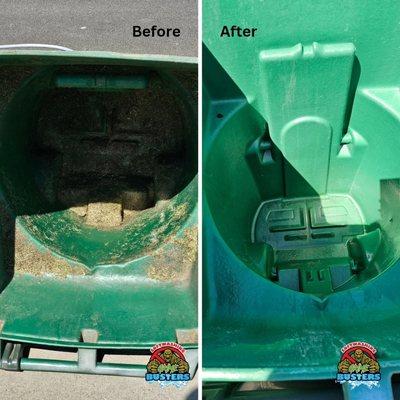 Before and after of trash can cleaning