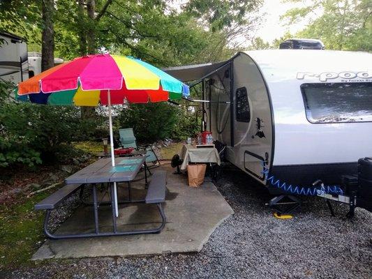 Our campsite, right across from the pool area.