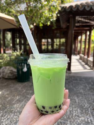 Honeydew milk tea with boba