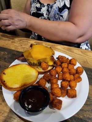 BBQ cheddar cheese and tots