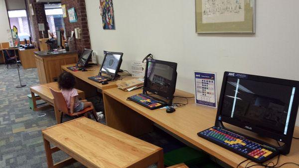 Computers with educational games. General use computers are within the same area.