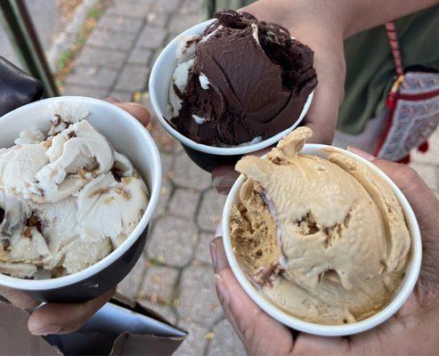 Gelato mania .... Left to right Maple Pecan, Chocolate Sorbetto and Salted Carmel