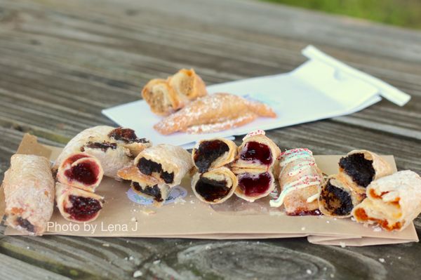 Inside of assorted kiffles: raspberry, apricot, walnut, lekvar, black raspberry, poppy, chocolate ganache, seasonal red & blue