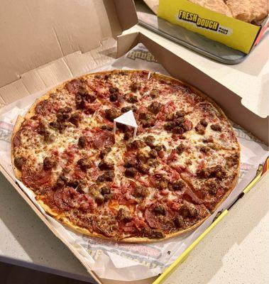 Meat eater's thin crust pizza.