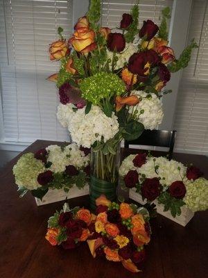 Card table arrangement and centerpieces after we brought them home the next day, and of course, my bouquet which was stunning!