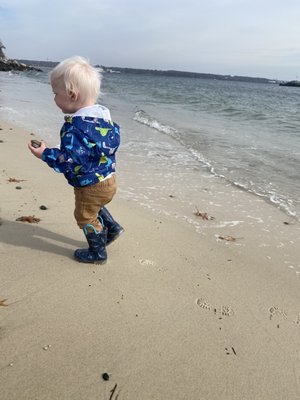 Finding cool rocks at the beach.