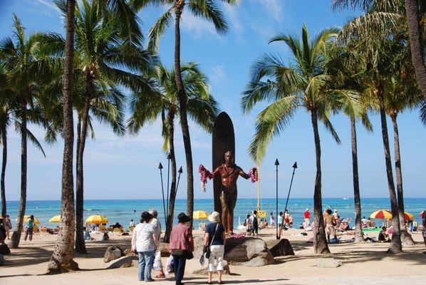 Visit Duke Kahanamoku Statue with LeaLea Trolley hop-on hop-off Trolley in Honolulu