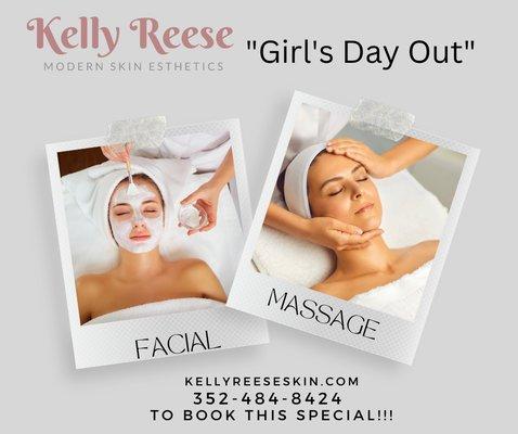 Fridays!! Girls day out
 massage and Facial for both friends or family members in the same room! upgrades available