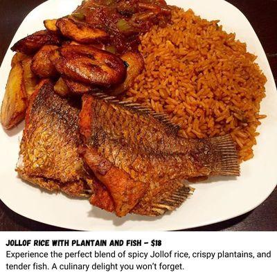 Jellof rice plantain and fish