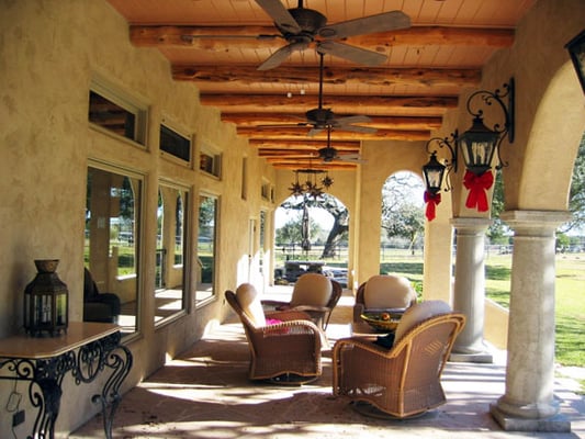 Rear porch of Tuscan home in the country.