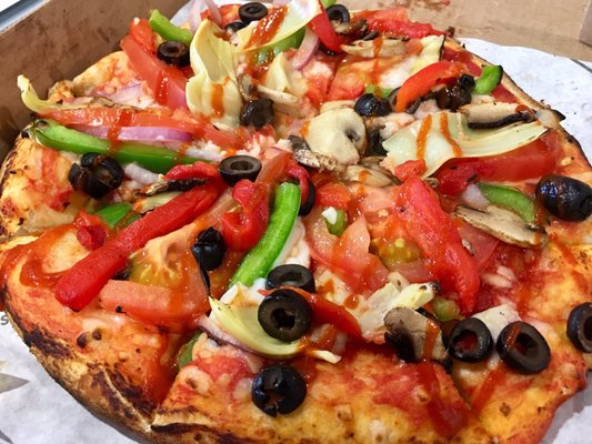 Build your own pizza: veggies on veggies on veggies (on dairy free cheese)