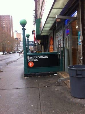 Here's the Rutgers and Madison street entrance of the East Broadway station.