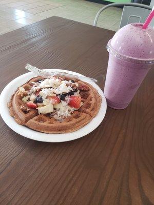 Perfect combo: Protein smoothie and waffle (Only served Saturday and Sunday)