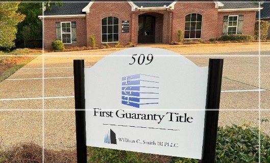 Sign and building.