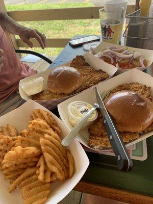 ONE tenderloin sandwich split for 2 people