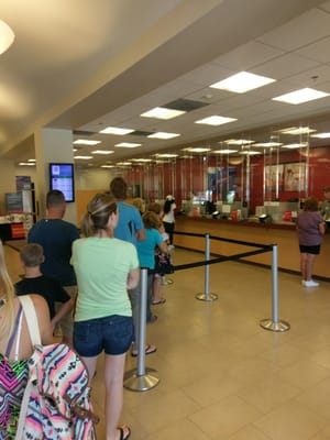 Pretty standard for this branch. 10 people in line. 2 tellers open...a bunch of other employees standing around. 3 pm on a Friday...