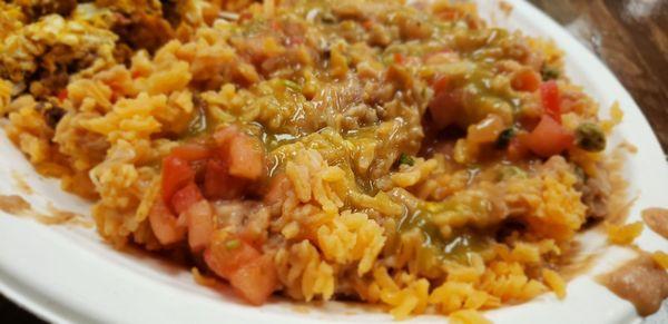 Rice, beans and salsa all mixed together