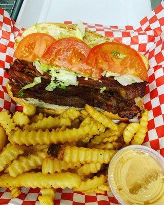 BLT with Hickory smoked bacon and crinkle cut fries.