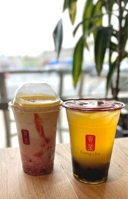 Peach Lychee Drink and Crème Brûlée Strawberry Latte