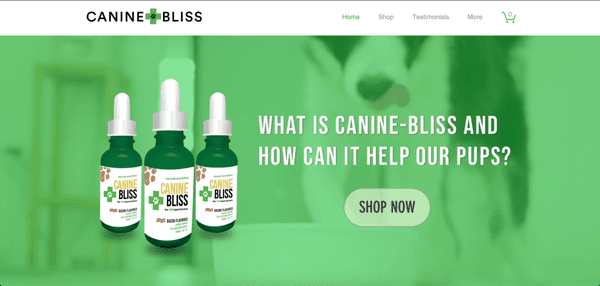 Website for Canine-Bliss, a CBD supplement for dogs