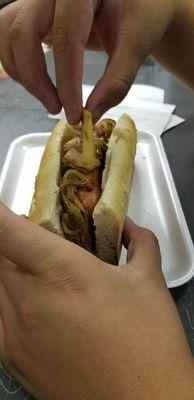 Bayonne's version Italian Hot Dog.  Home fries instead of fried potatoes.  Tasty!!