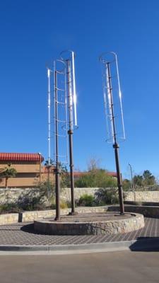 Vertical axis wind turbines.