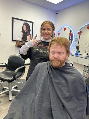 My husband isn't a fan of pictures, can ya tell? My Honey is getting ready for his haircut ‍ by Miss Katie