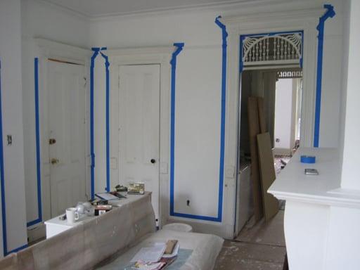 Prepping the moulding in a Brooklyn brownstone