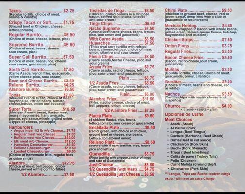 Menu!! Tax included