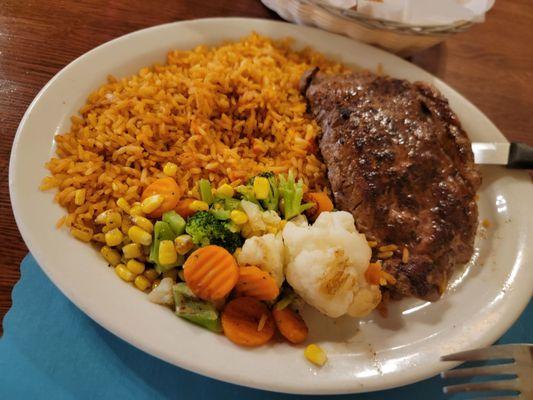 Ribeye Steak, rice and vegetables