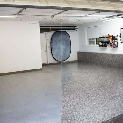 Before and after transFLOORmation of a residential garage