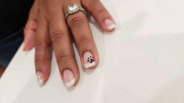 French Gel Polish manicure on natural nails and a paw print design