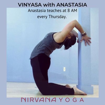 Anastasia leads Vinyasa yoga on Thursday mornings, 8-9AM