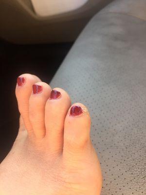 The cuticle wasn't clean and she didn't paint enough color for my toes.