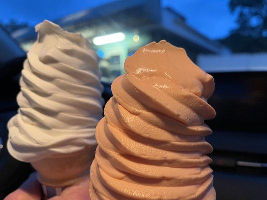 Classic old school soft serves: vanilla and orange sherbet.