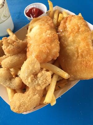 Not super appetizing looking. It was ok. Shrimp, fish and garlic fries.