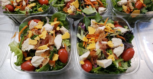 Try our fresh made chicken, bacon, cheddar, ranch salads today! Just $7.99