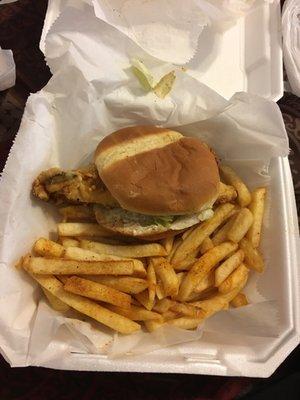 Whiting fish sandwich and fries  It was great cheap also.