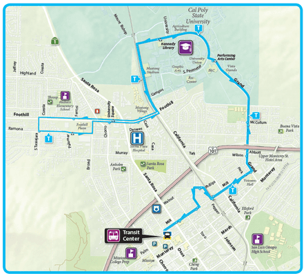 Kennedy Library Tripper route map as of 2016-03-16 (SLO Transit).