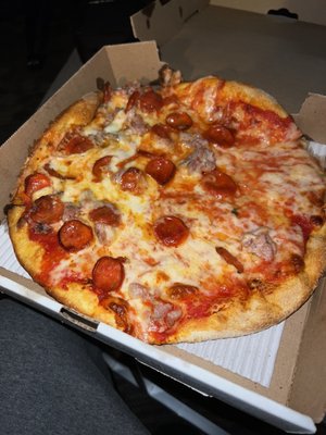 Pepperoni and sausage pizza.